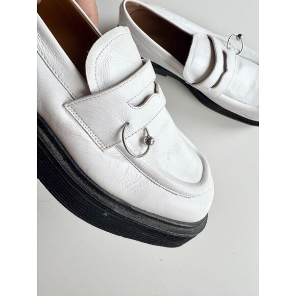 MARNI White Leather Piercing Square Toe Platform Penny Loafers, Size 36.5 - Picture 6 of 16